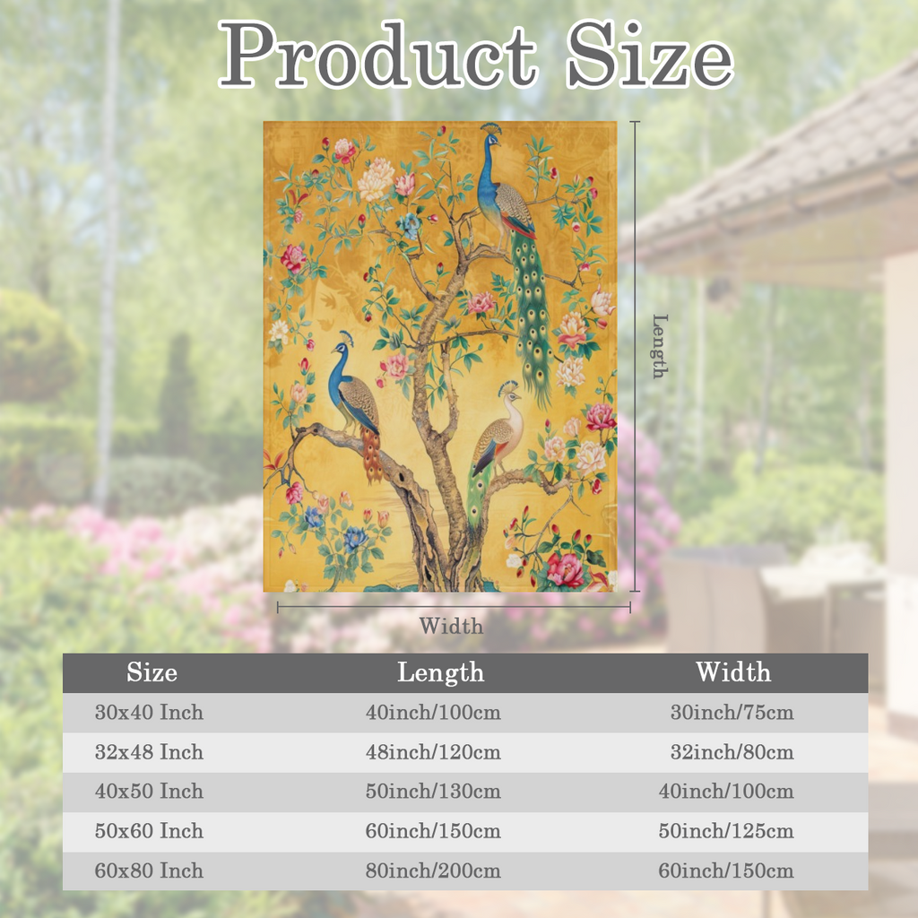 Colorful PeaRooster and Floral Watercolor Throw Blanket - Vintage Aesthetic Spring Garden Design, Soft Fuzzy Polyester Flannel, Ideal for Couch or Sofa Bed, Suitable for All Seasons, 280GSM, Rustic, G