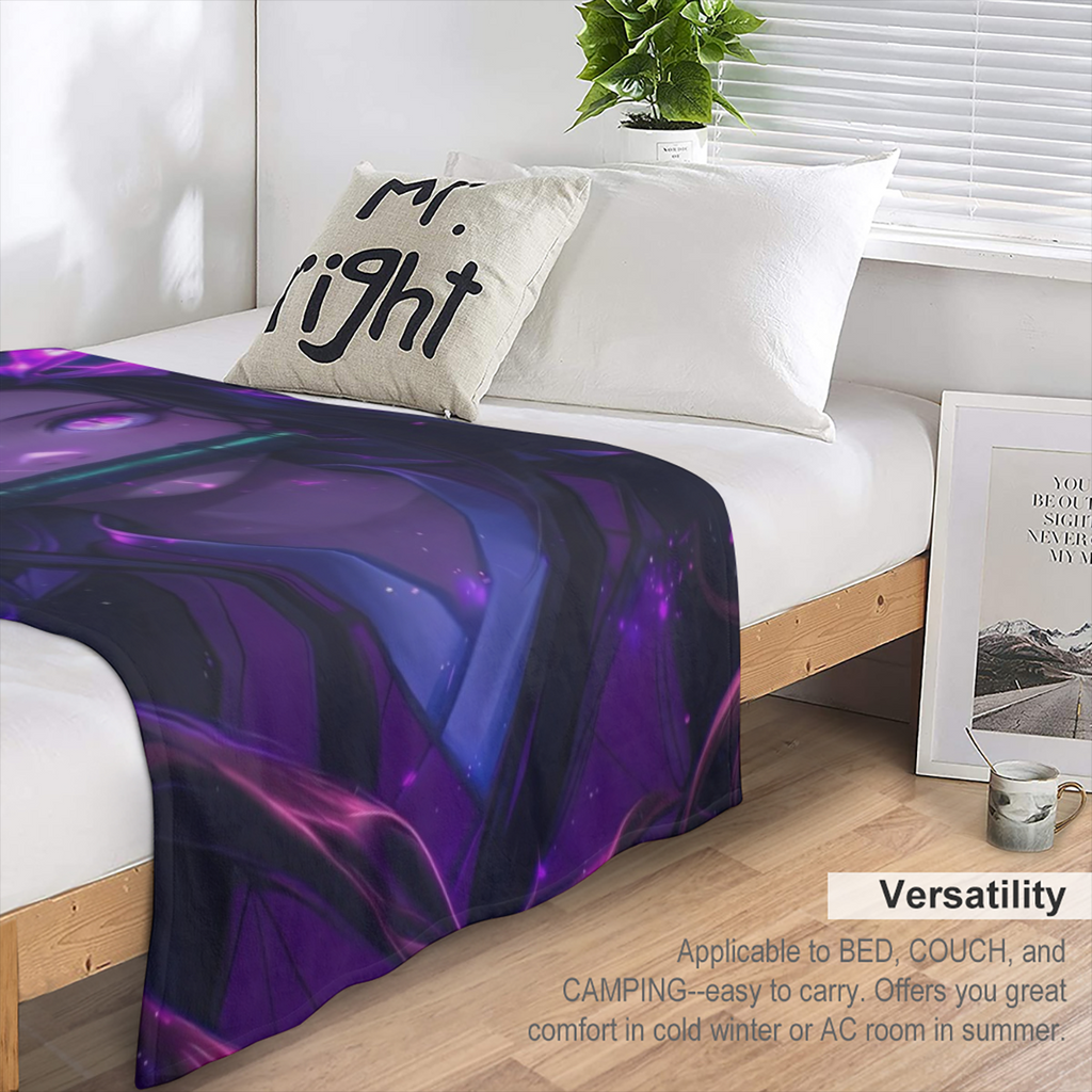 Anime- Inspired Super Soft Flannel Throw Blanket - Vibrant Purple & Green Character Design, Warm & Cozy for All Seasons, Perfect for Sofa, Office, or Home Decor, Easy to Store, 32x48 Inches