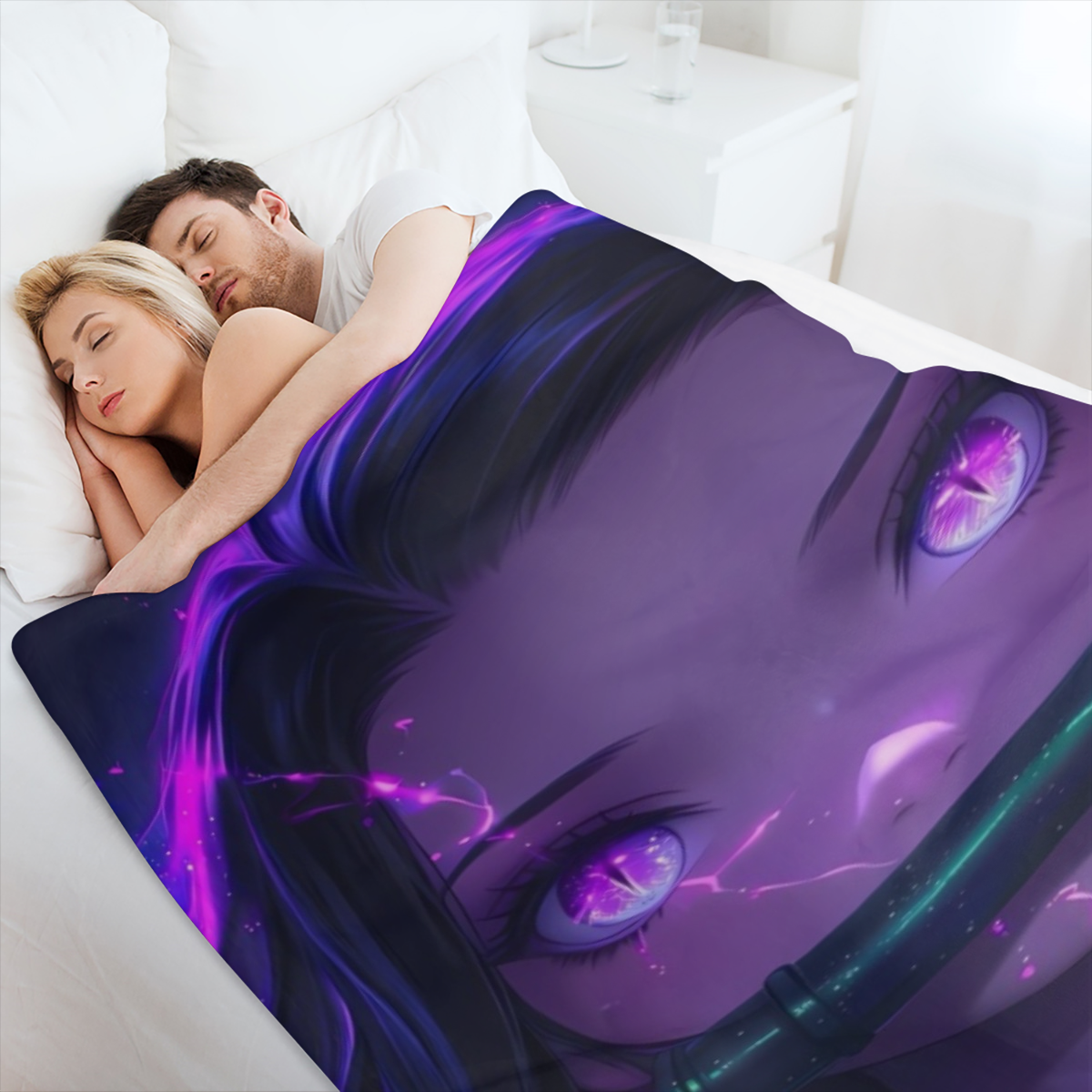 Anime- Inspired Super Soft Flannel Throw Blanket - Vibrant Purple & Green Character Design, Warm & Cozy for All Seasons, Perfect for Sofa, Office, or Home Decor, Easy to Store, 32x48 Inches