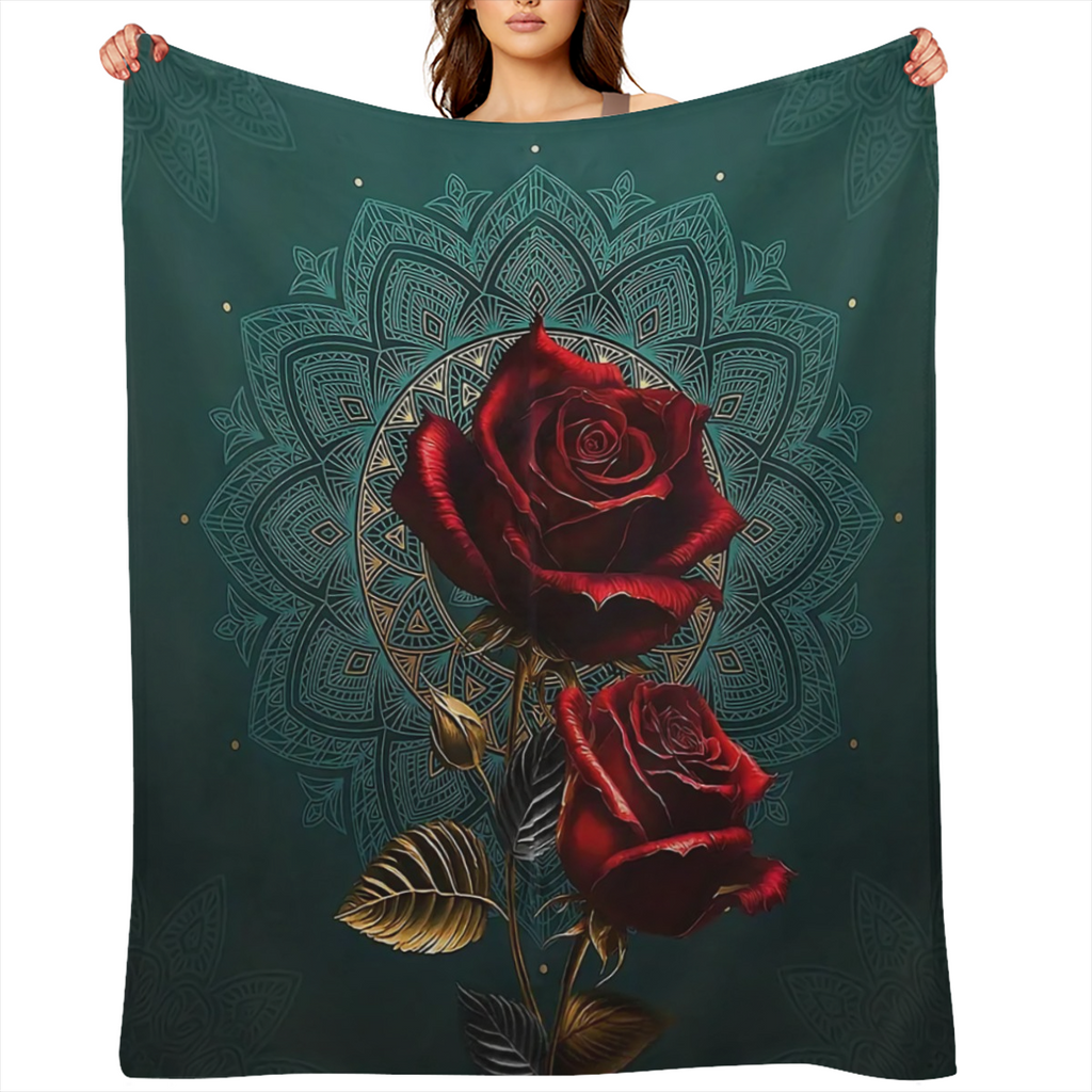 1pc Manta de Lujo con Estampado de Rosa Gtica, Manta de Franela, Manta Suave y Clida para Siesta en Sof Cama Oficina Camping Viaje, Manta Multiusos Regalo para Todas las Estaciones