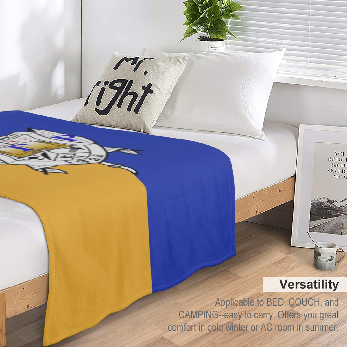 1pc Super Soft Sigma Gamma Rho Sisterhood Throw Blanket - Vibrant 1922 Blue Yellow Sorority Paraphernalia for Woman - Ultra Lightweight, Thin, Air- Conditioned Fleece Blanket for Bed, Sofa, Car in All