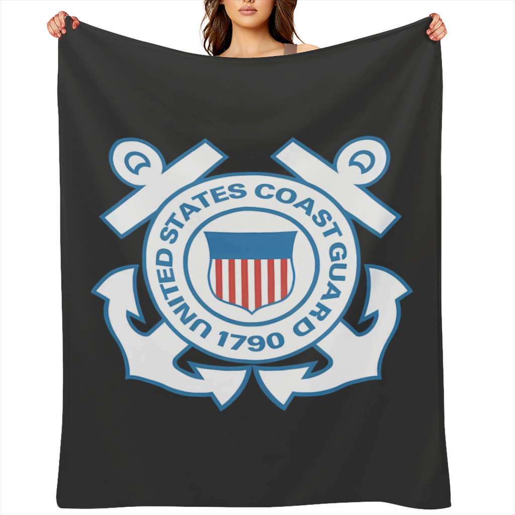 1 US Coast Guard Emblem Flannel Blanket - Soft polyester knit fabric, a cozy throw blanket for all seasons, perfect for couches, beds, camping and travel - Ideal military appreciation and holiday gift