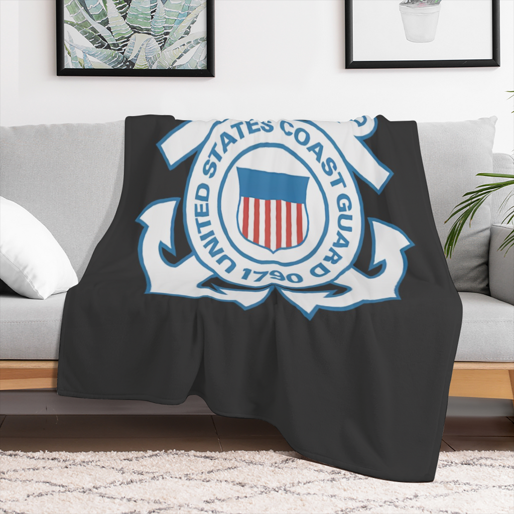 1 US Coast Guard Emblem Flannel Blanket - Soft polyester knit fabric, a cozy throw blanket for all seasons, perfect for couches, beds, camping and travel - Ideal military appreciation and holiday gift