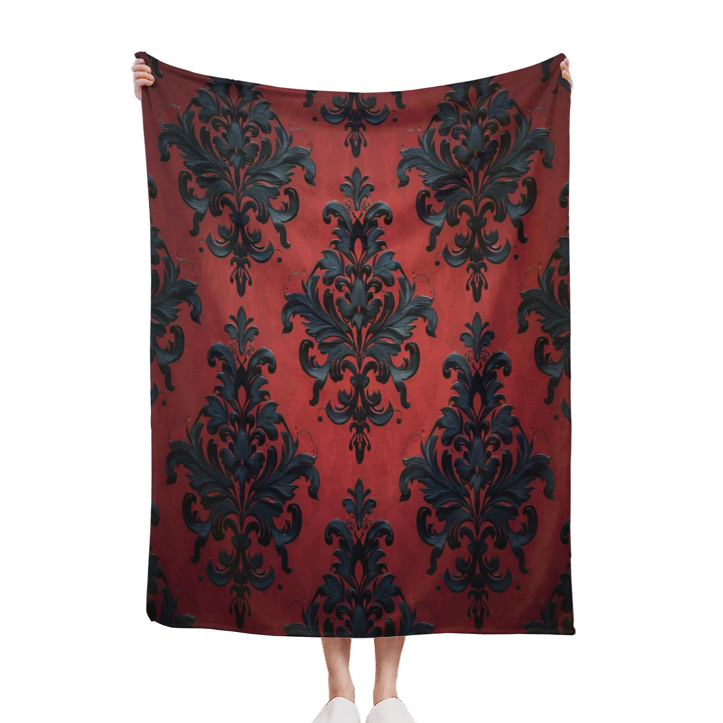 Classic Damask Texture Soft Warm Cozy Blanket, Retro Red Black Design Lightweight Plush Throw Blanket, Home Decor Soft Blanket for Living Bed Room Couch-280GSM