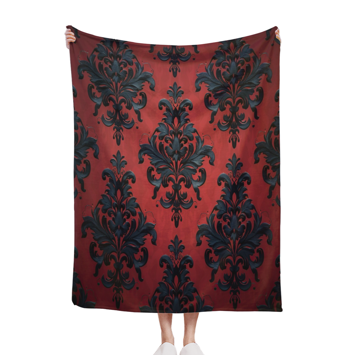 Classic Damask Texture Soft Warm Cozy Blanket, Retro Red Black Design Lightweight Plush Throw Blanket, Home Decor Soft Blanket for Living Bed Room Couch-280GSM
