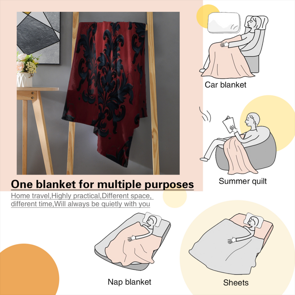 Classic Damask Texture Soft Warm Cozy Blanket, Retro Red Black Design Lightweight Plush Throw Blanket, Home Decor Soft Blanket for Living Bed Room Couch-280GSM