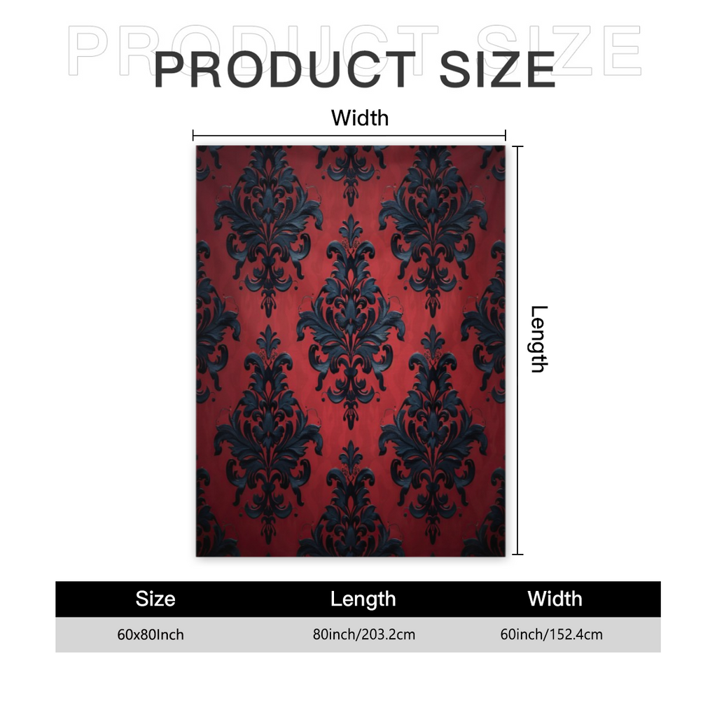 Classic Damask Texture Soft Warm Cozy Blanket, Retro Red Black Design Lightweight Plush Throw Blanket, Home Decor Soft Blanket for Living Bed Room Couch-280GSM