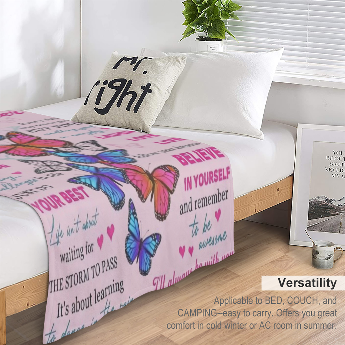 1pc Butterfly Print Flannel Blanket, To My Granddaughter Blanket, Warm Cozy Soft Throw Blanket For Couch Bed Sofa