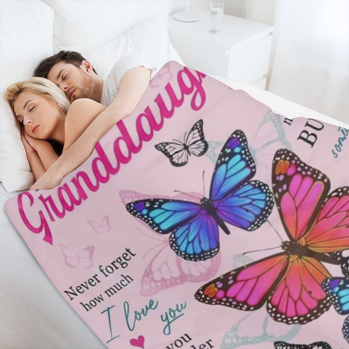 1pc Butterfly Print Flannel Blanket, To My Granddaughter Blanket, Warm Cozy Soft Throw Blanket For Couch Bed Sofa