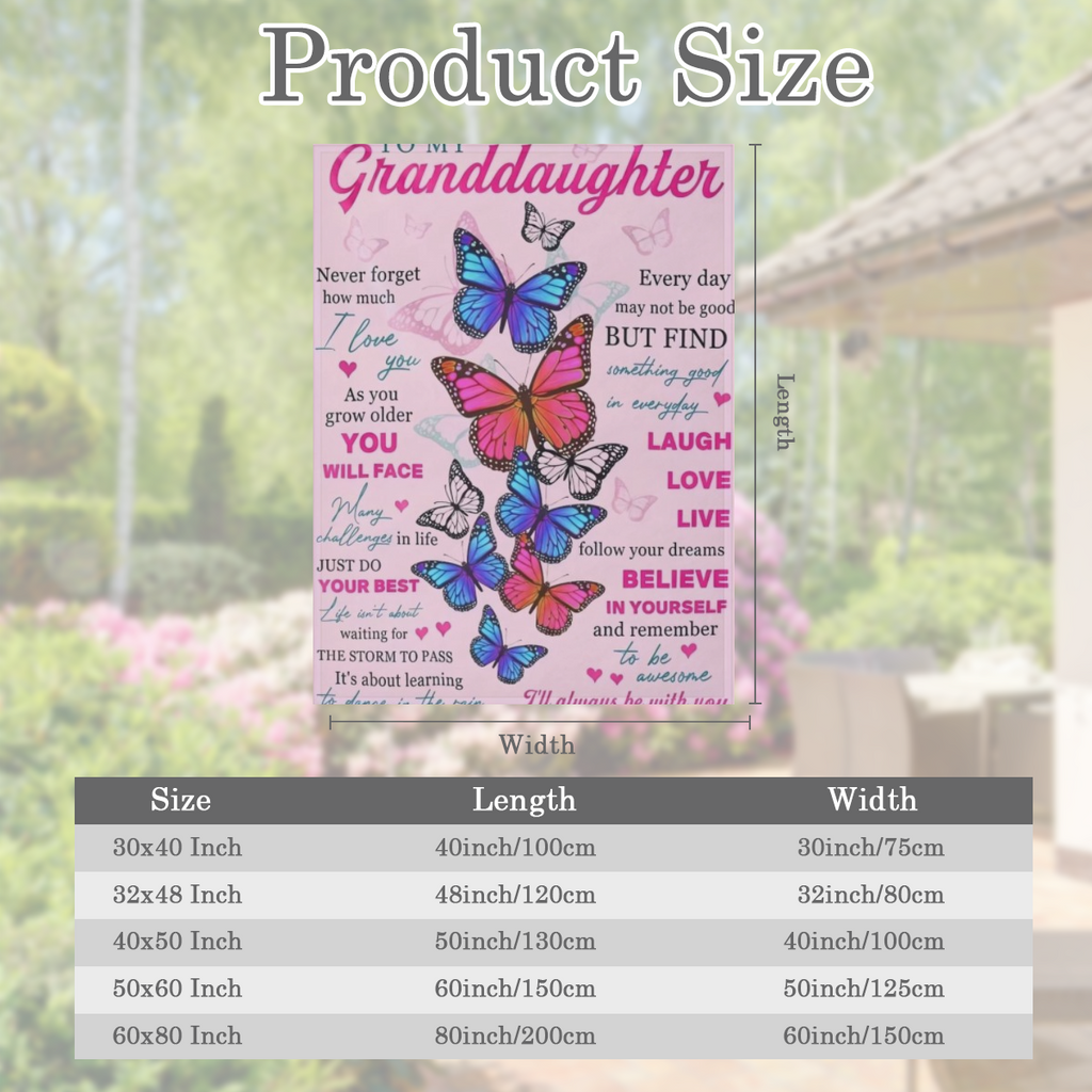 1pc Butterfly Print Flannel Blanket, To My Granddaughter Blanket, Warm Cozy Soft Throw Blanket For Couch Bed Sofa