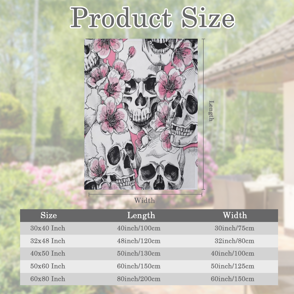 Bohemian Style Skull and Sakura Cherry Blossom Printed Flannel Throw Blanket Soft Tear Stain Resistant All-Season Quilted Multipurpose Polyester Knit Throw with Machine Washable for Couch and Bed Deco