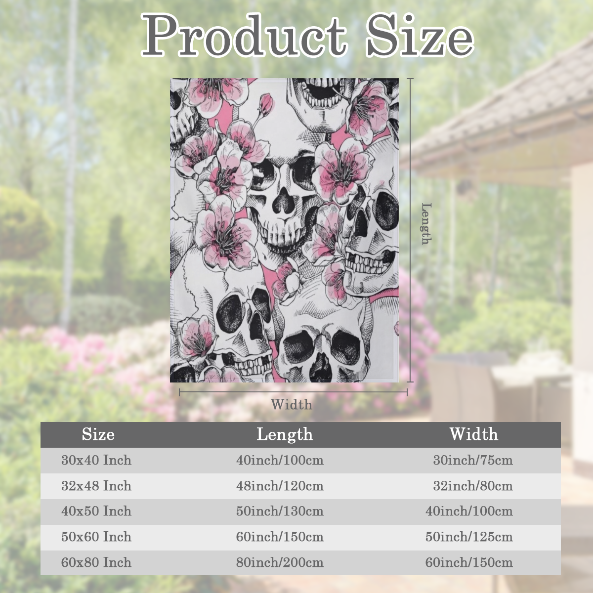 Bohemian Style Skull and Sakura Cherry Blossom Printed Flannel Throw Blanket Soft Tear Stain Resistant All-Season Quilted Multipurpose Polyester Knit Throw with Machine Washable for Couch and Bed Deco