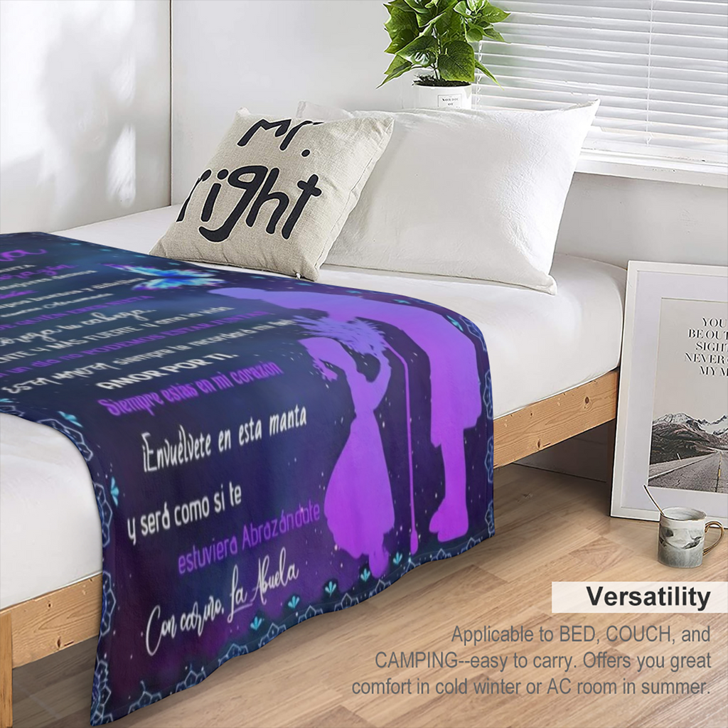 Birthday Joy, Spanish Letter to Granddaughter Flannel Throw Blanket - Hypoallergenic, Tear Resistant, All-Season Cozy Bedding - Machine Washable, Digital Print Polyester Knit with Butterfly and Floral
