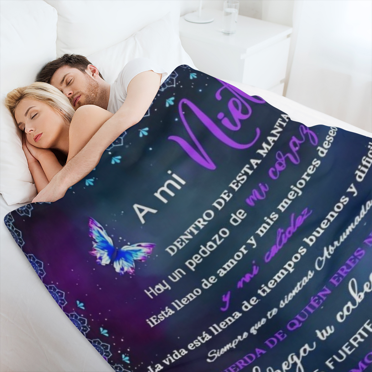 Birthday Joy, Spanish Letter to Granddaughter Flannel Throw Blanket - Hypoallergenic, Tear Resistant, All-Season Cozy Bedding - Machine Washable, Digital Print Polyester Knit with Butterfly and Floral