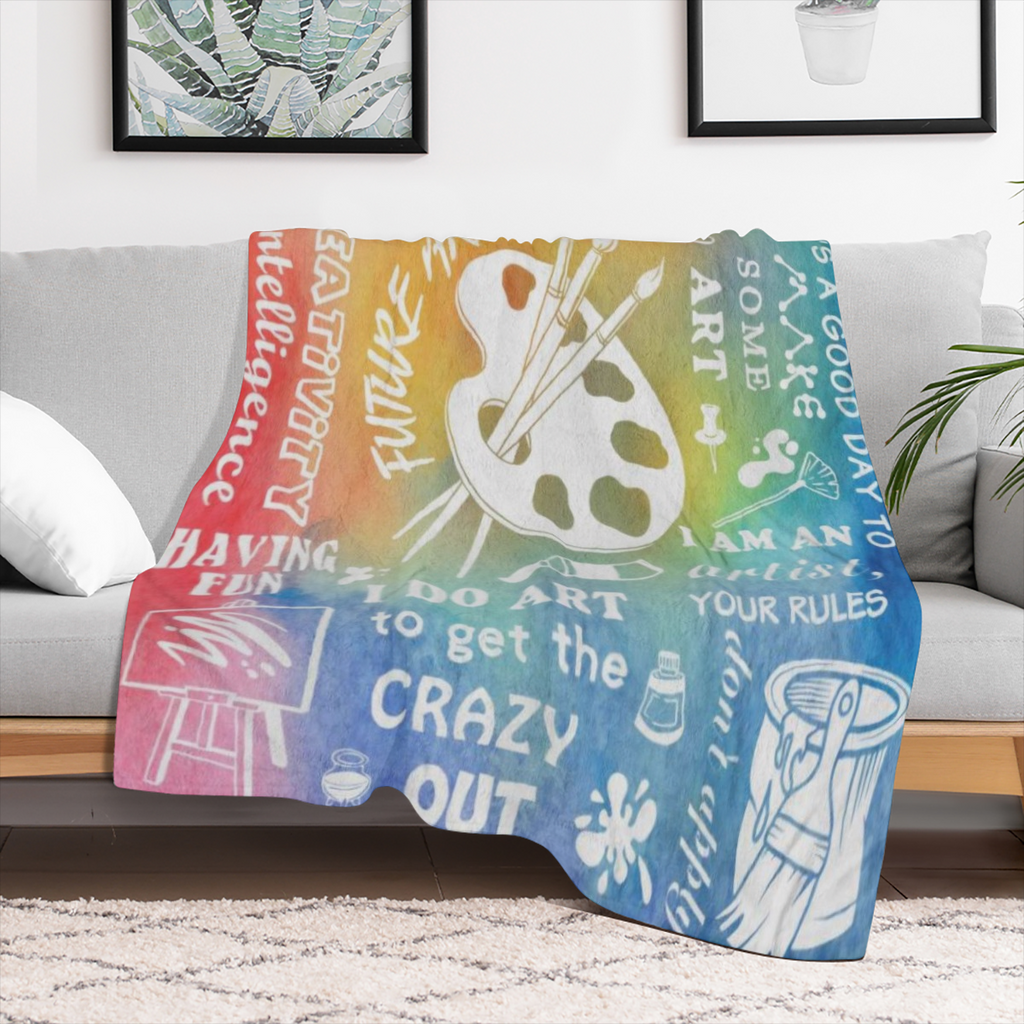 1pc Artist Themed Flannel Fleece Throw Blanket - Contemporary Hypoallergenic Knit Fabric, Digital Print, All- Season Multipurpose Bedding, Ideal Gift for Art Teachers, Artists, and Art Lovers