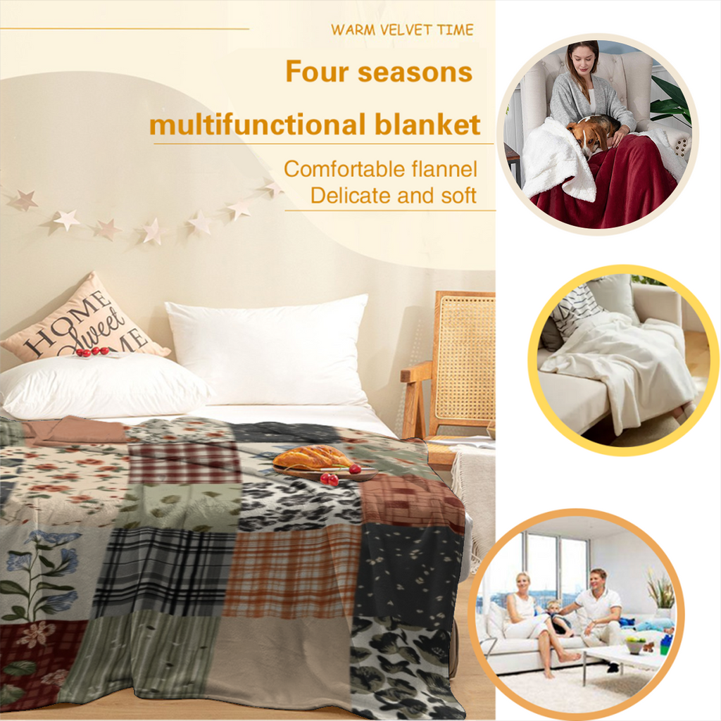 Vintage Patchwork Quilt Multicolor Floral And Geometric Patterns Blankets, Bed Blankets, Towels And Blankets For Home Decor