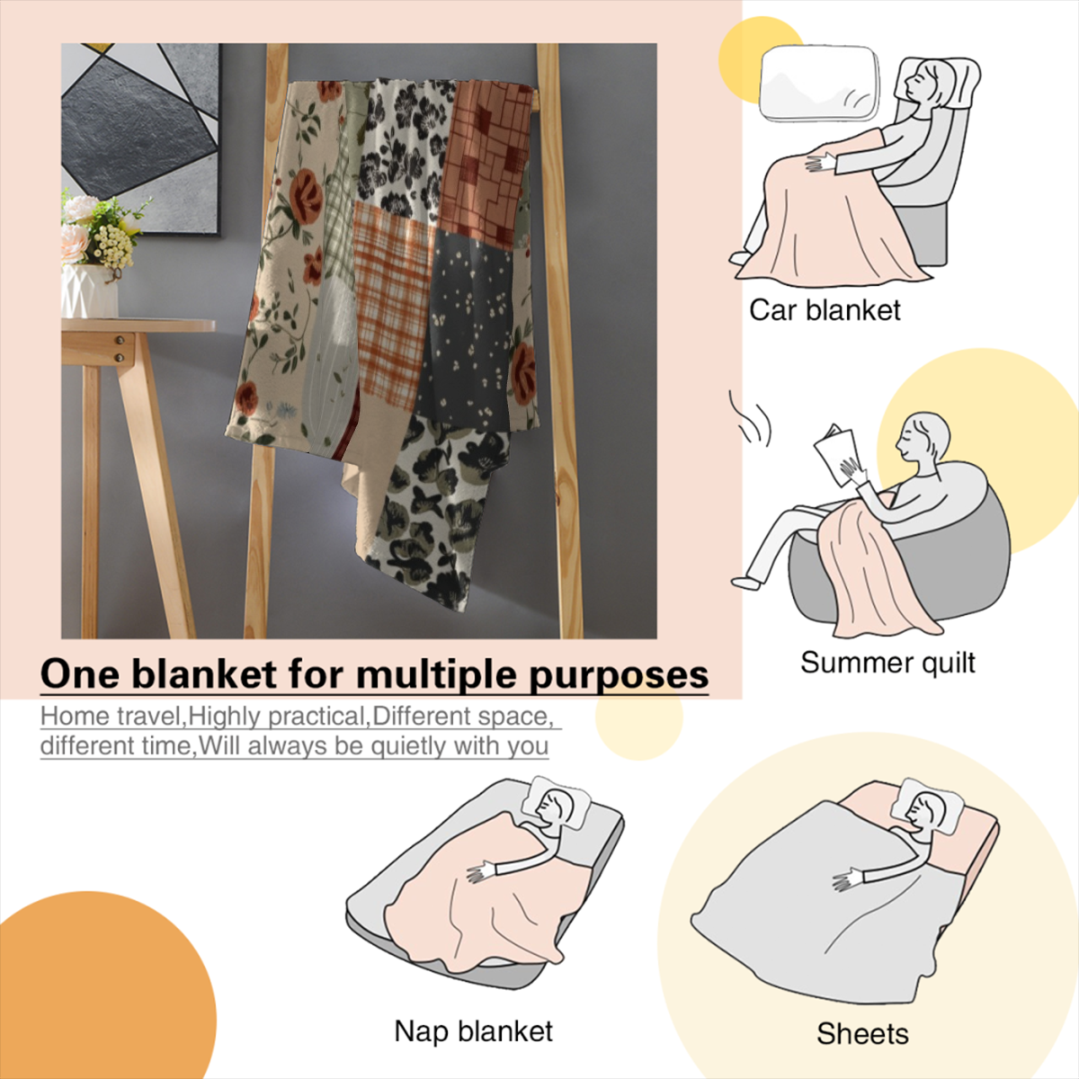 Vintage Patchwork Quilt Multicolor Floral And Geometric Patterns Blankets, Bed Blankets, Towels And Blankets For Home Decor