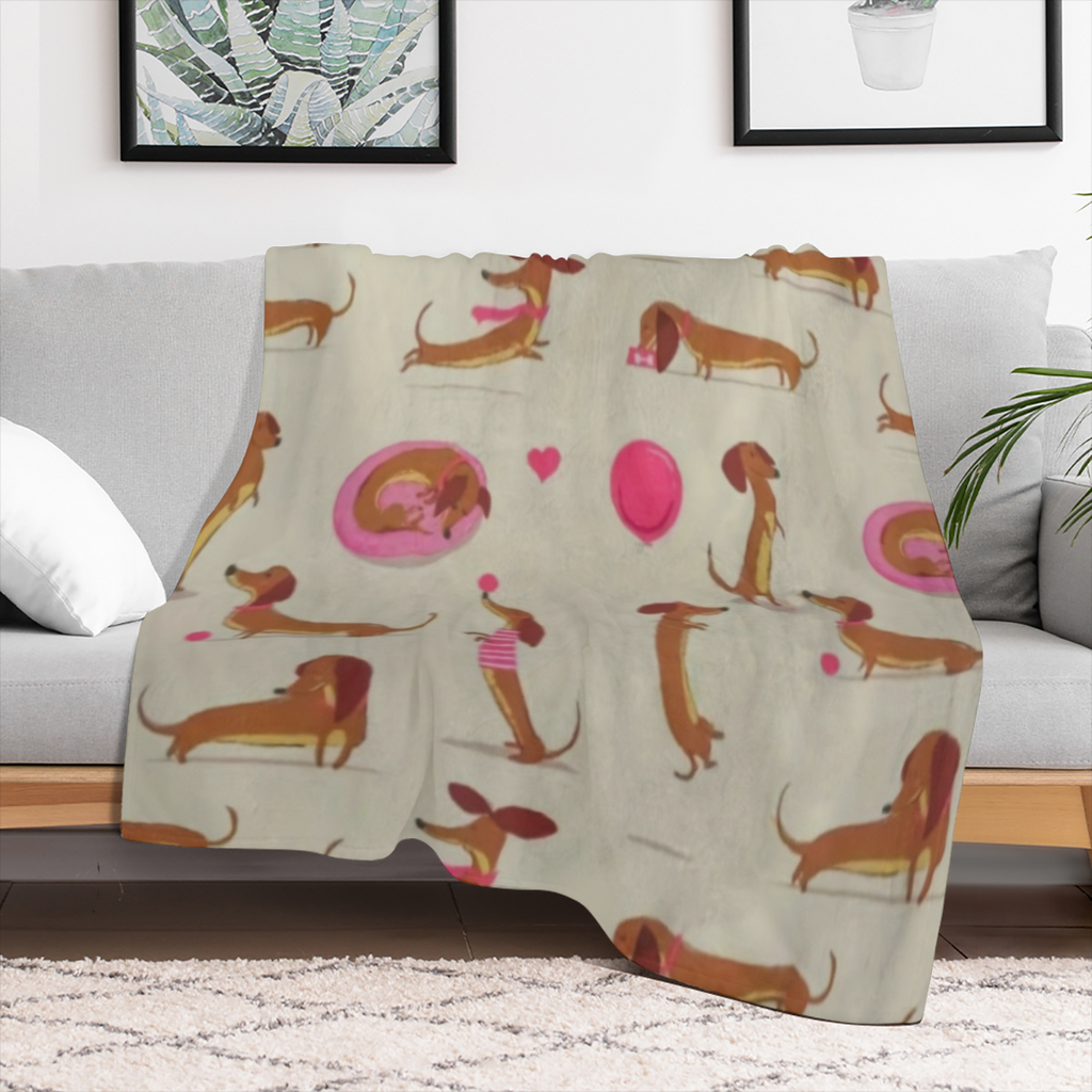 A dachshund print flannel blanket, comfortable all season soft fabric, modern style, animal theme, suitable for bed, sofa, chair, living room decoration, suitable for dachshund lovers neutral gift, 20