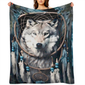 1pc Native American Wolf Dreamcatcher Design Flannel Blanket - Cozy Lightweight Throw with Feathers Beads Ideal for Bed Sofa Living Room Office Decor - All-Season Gift White