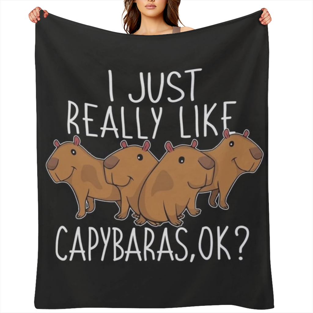 Capybara Fleece Blanket Soft, Lightweight Microfiber Throw with I Just Really Like Capybaras Print Cozy All- Season Flannel for Bed, Sofa, or Couch 50x60, 280GSM, Multiple Sizes Available