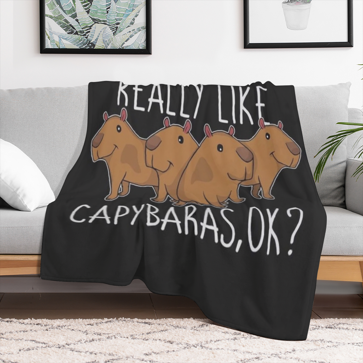 Capybara Fleece Blanket Soft, Lightweight Microfiber Throw with I Just Really Like Capybaras Print Cozy All- Season Flannel for Bed, Sofa, or Couch 50x60, 280GSM, Multiple Sizes Available