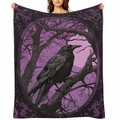 1pc Gothic Crow Print Flannel Blanket - Soft, Warm & Cozy for Home, Office, Camping, Travel - Vintage Style with Full Moon & Raven Silhouette Design, 100 Polyester, Perfect for Winter Comfort, Camping