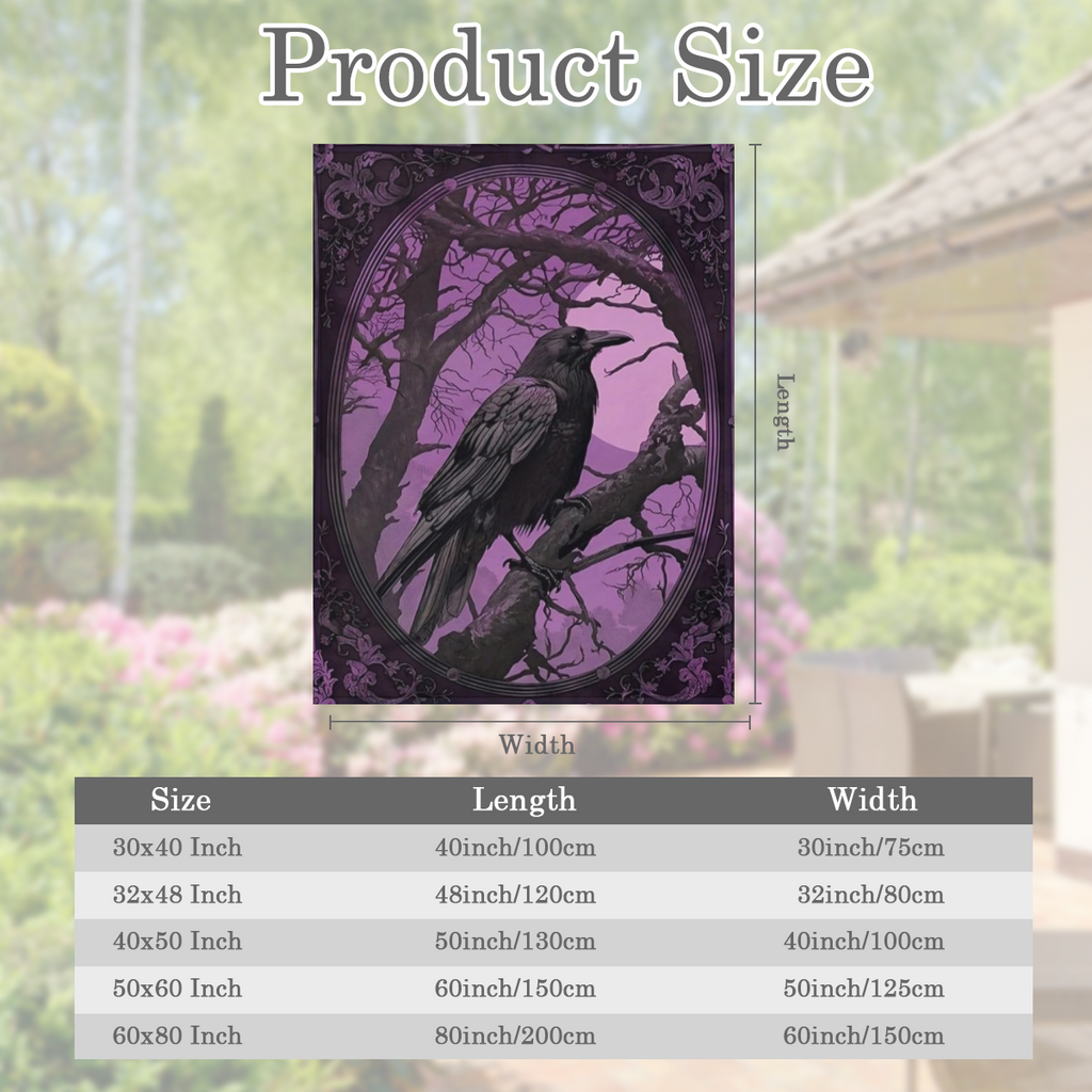 1pc Gothic Crow Print Flannel Blanket - Soft, Warm & Cozy for Home, Office, Camping, Travel - Vintage Style with Full Moon & Raven Silhouette Design, 100 Polyester, Perfect for Winter Comfort, Camping