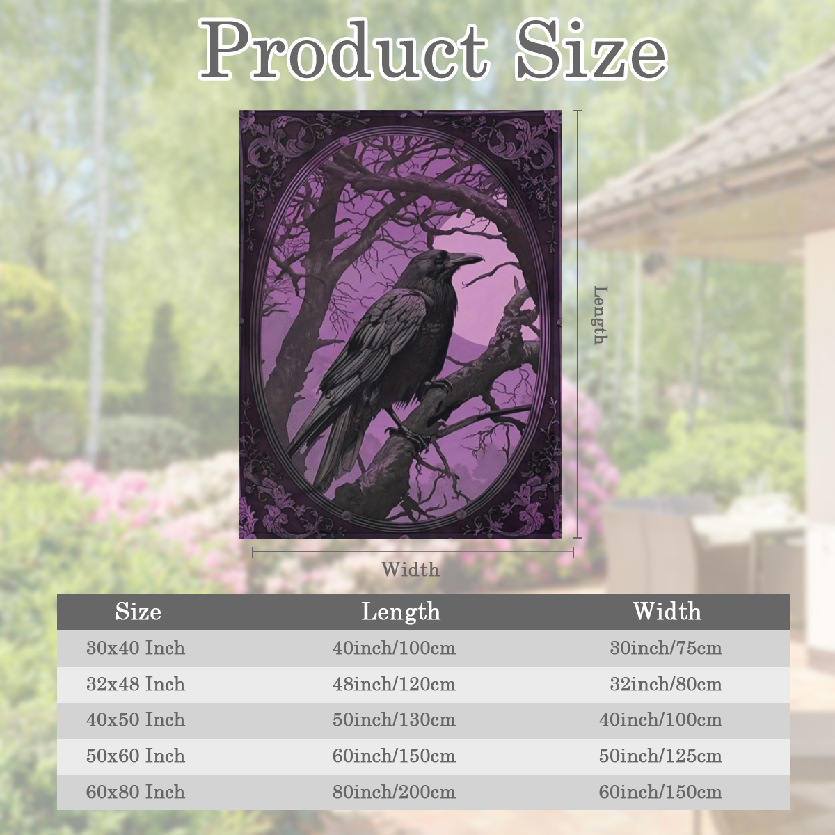 1pc Gothic Crow Print Flannel Blanket - Soft, Warm & Cozy for Home, Office, Camping, Travel - Vintage Style with Full Moon & Raven Silhouette Design, 100 Polyester, Perfect for Winter Comfort, Camping