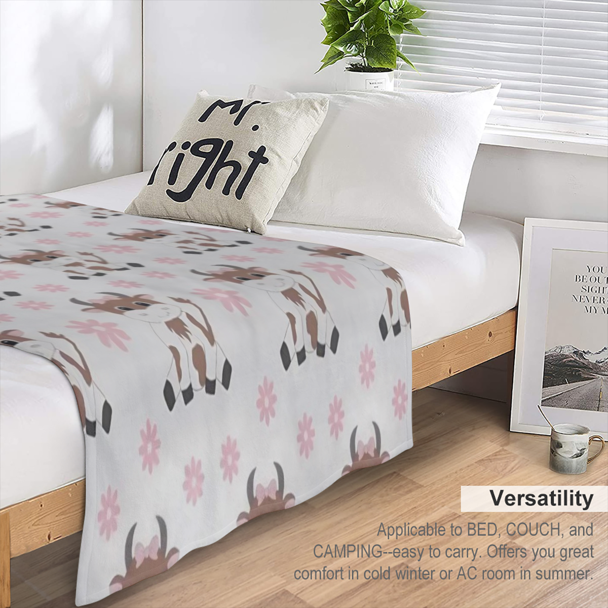 Cute Cartoon Cow Throw Blanket Thin Lightweight Blanket for Couch Sofa Travel