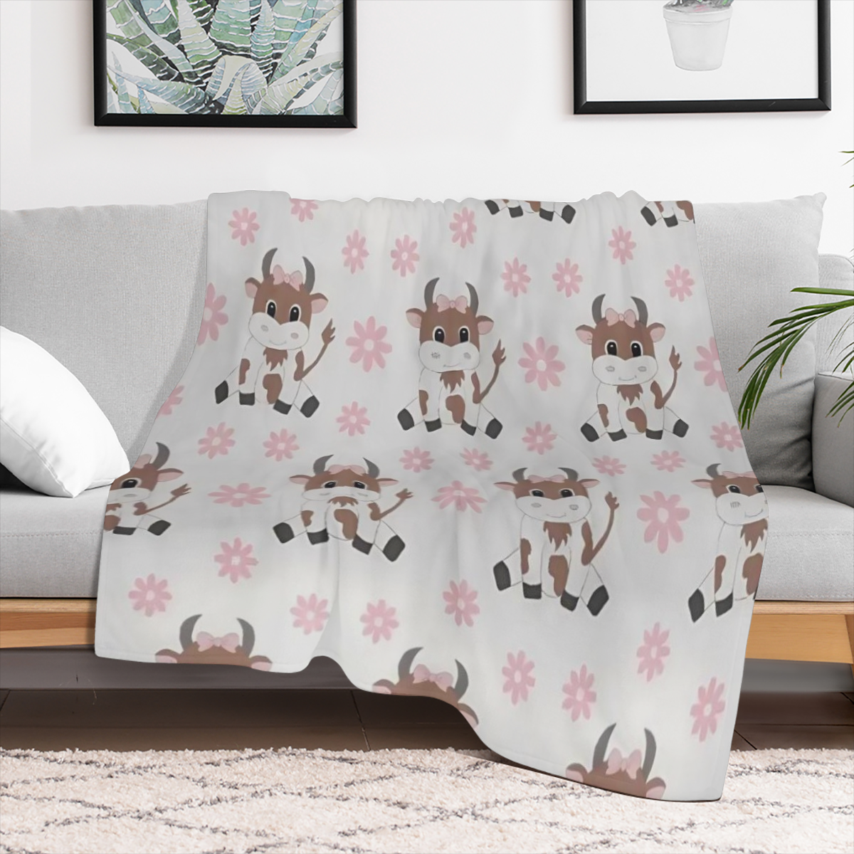 Cute Cartoon Cow Throw Blanket Thin Lightweight Blanket for Couch Sofa Travel