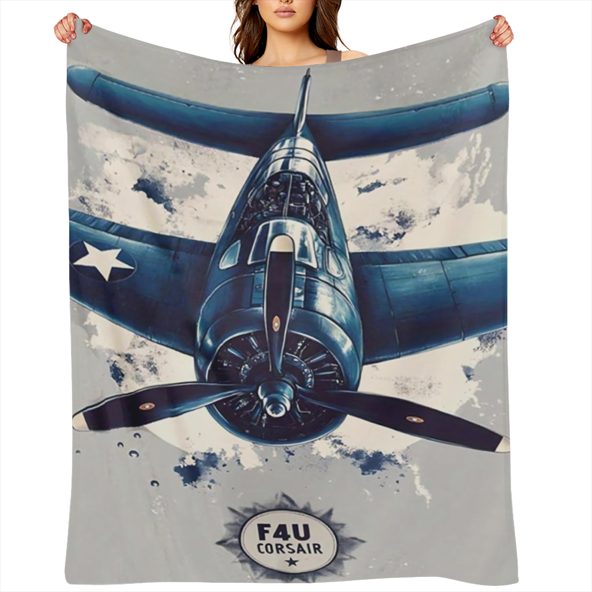 1 vintage F4U Pirate Fighter print throwing blanket - Polyester knit, rectangular, all- season blanket for sofas, beds, camping, office, travel - novelty gift