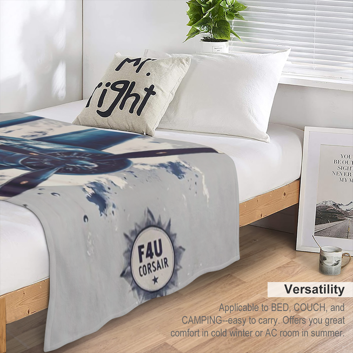 1 vintage F4U Pirate Fighter print throwing blanket - Polyester knit, rectangular, all- season blanket for sofas, beds, camping, office, travel - novelty gift