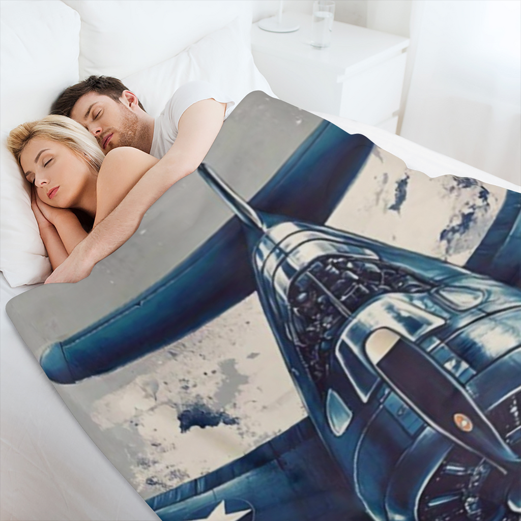 1 vintage F4U Pirate Fighter print throwing blanket - Polyester knit, rectangular, all- season blanket for sofas, beds, camping, office, travel - novelty gift