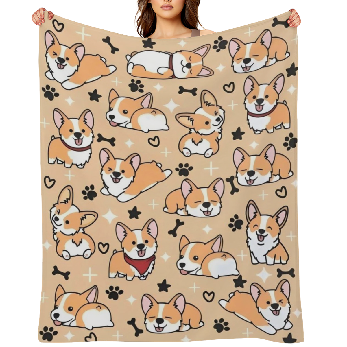 Cute Corgi Blanket Puppy Dog Pattern Blankets Bedding Soft Lightweight Flannel Throw Blankets Gifts for Corgi Lovers Kids Adults