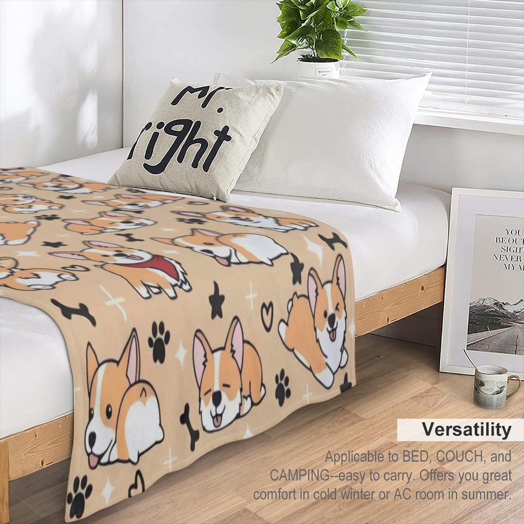 Cute Corgi Blanket Puppy Dog Pattern Blankets Bedding Soft Lightweight Flannel Throw Blankets Gifts for Corgi Lovers Kids Adults