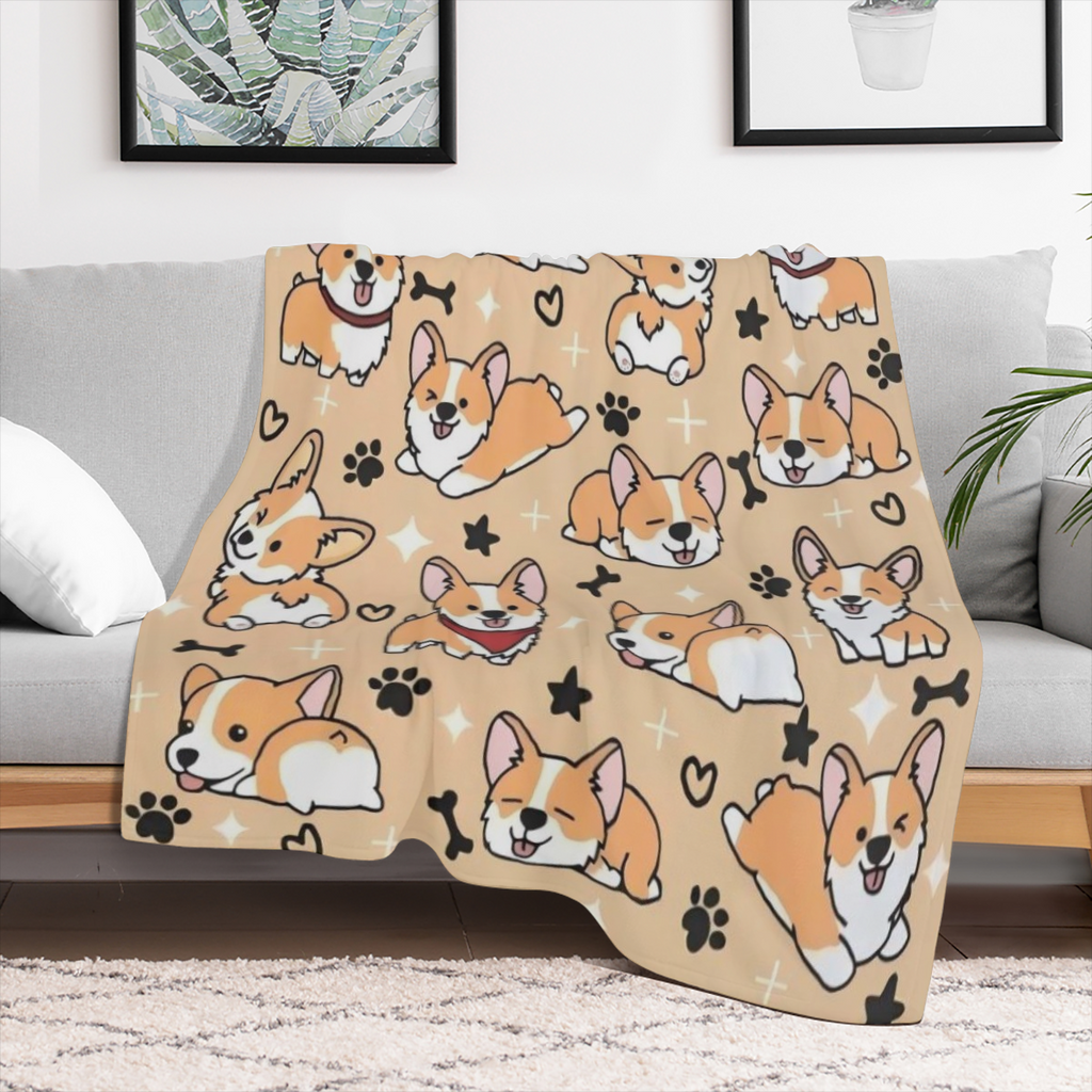 Cute Corgi Blanket Puppy Dog Pattern Blankets Bedding Soft Lightweight Flannel Throw Blankets Gifts for Corgi Lovers Kids Adults