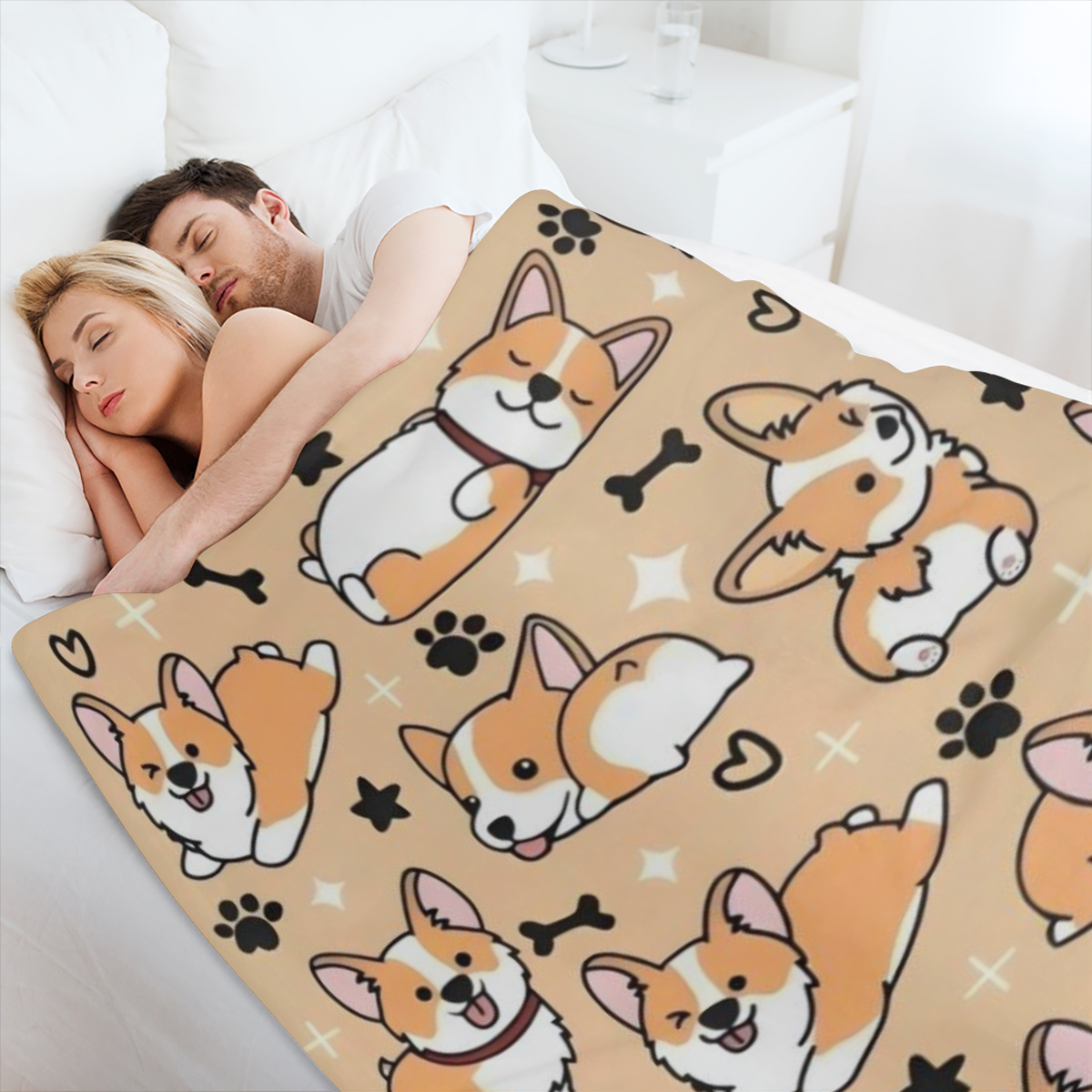 Cute Corgi Blanket Puppy Dog Pattern Blankets Bedding Soft Lightweight Flannel Throw Blankets Gifts for Corgi Lovers Kids Adults