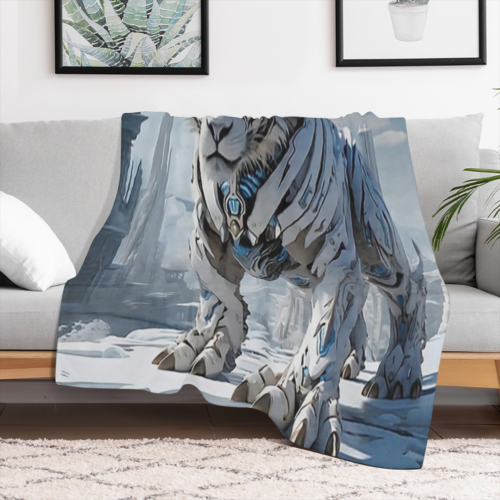 1pc Cozy Snow Mechanical Tiger Print Blanket - Lightweight Flannel Throw For Sofa, Bed, Travel, Camping, Livingroom, Office, Couch, Chair, And Bed - Digital Printing Fleece Blanket With Soft And Warm