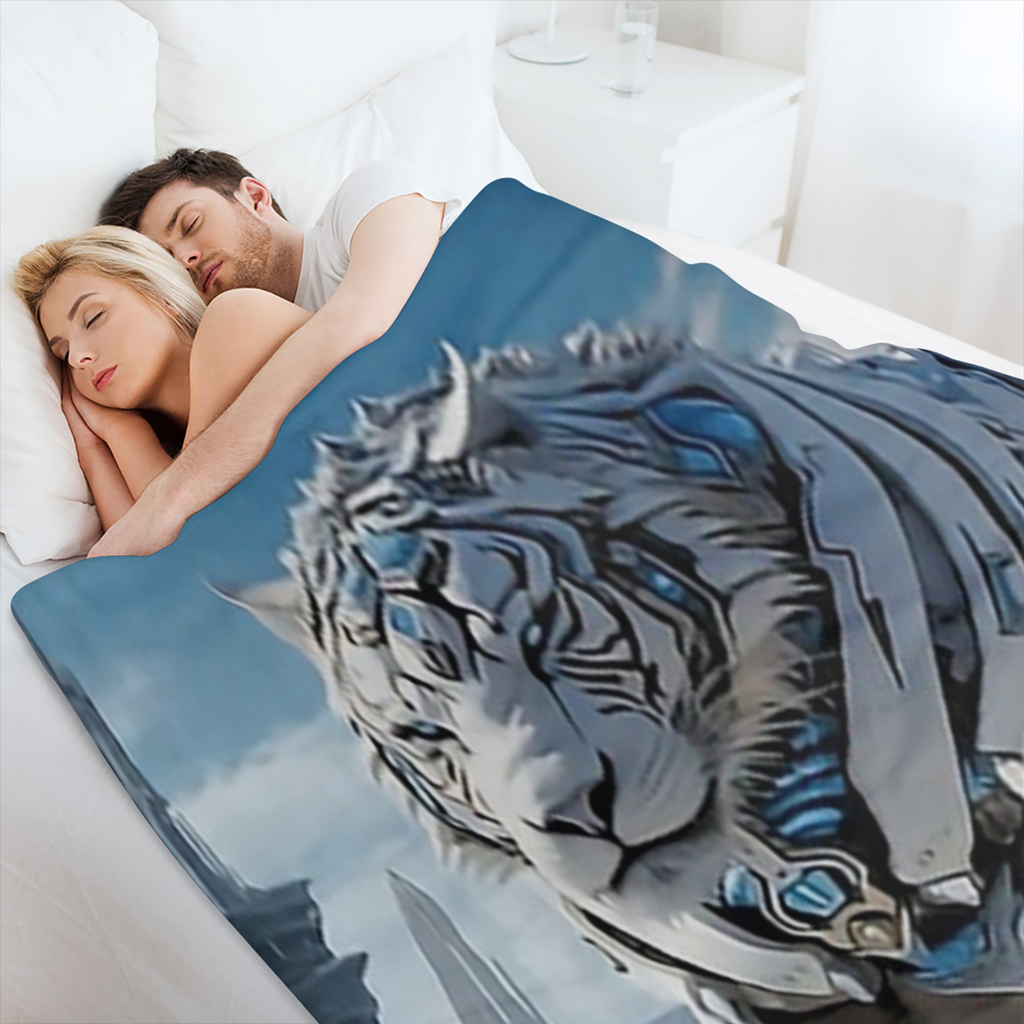 1pc Cozy Snow Mechanical Tiger Print Blanket - Lightweight Flannel Throw For Sofa, Bed, Travel, Camping, Livingroom, Office, Couch, Chair, And Bed - Digital Printing Fleece Blanket With Soft And Warm