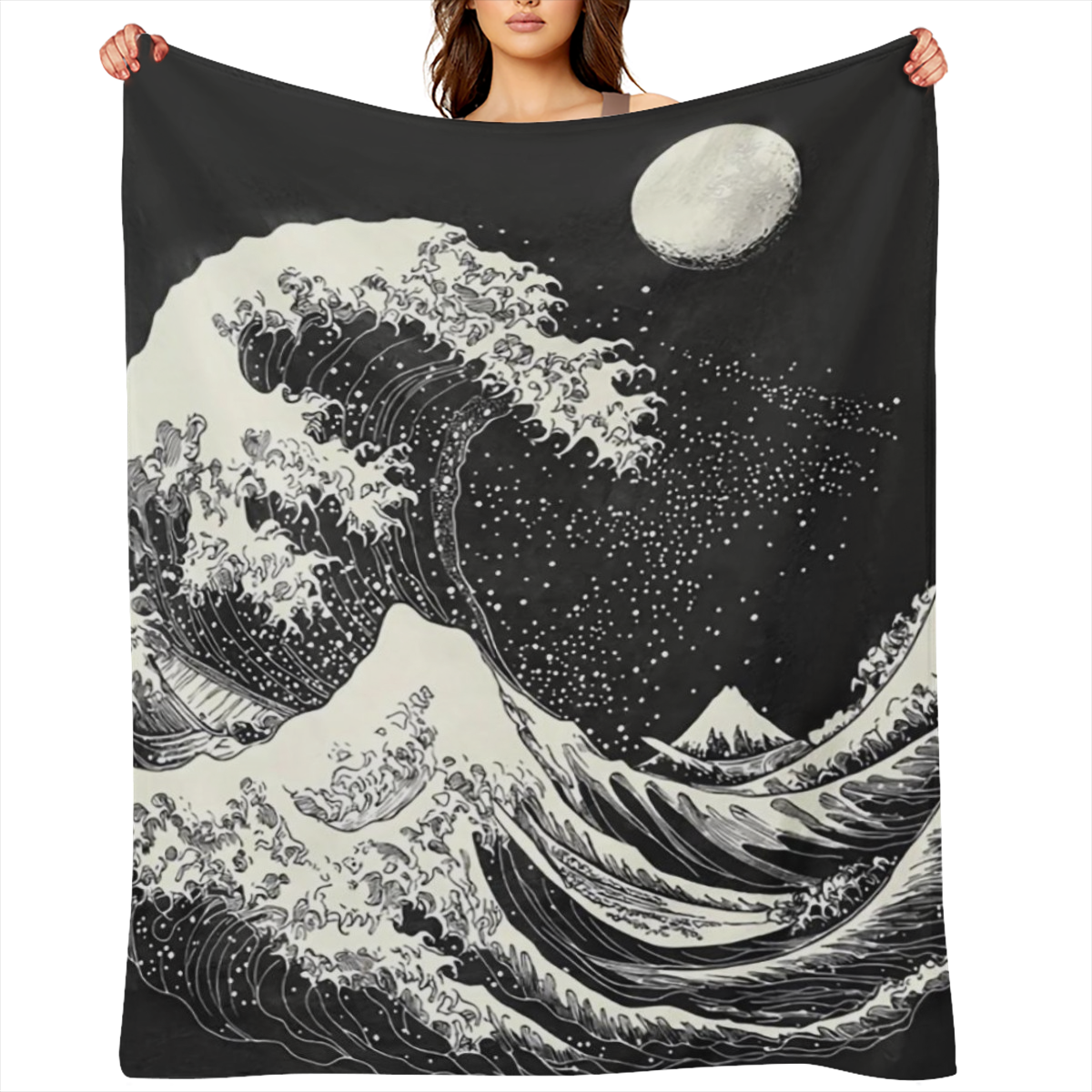 Digital Print Flannel Fleece Throw 1pc Digital Print Tear Resistant Flannel Fleece Throw Blanket - Contemporary All-Season Knitted Polyester with Great Wave of Kanagawa Design - for Sofa, Camping, Off