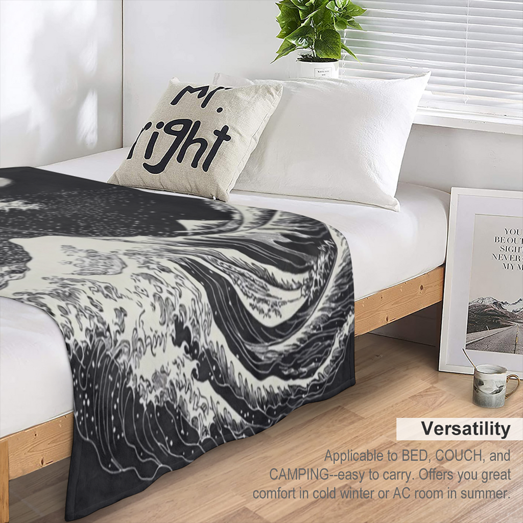 Digital Print Flannel Fleece Throw 1pc Digital Print Tear Resistant Flannel Fleece Throw Blanket - Contemporary All-Season Knitted Polyester with Great Wave of Kanagawa Design - for Sofa, Camping, Off