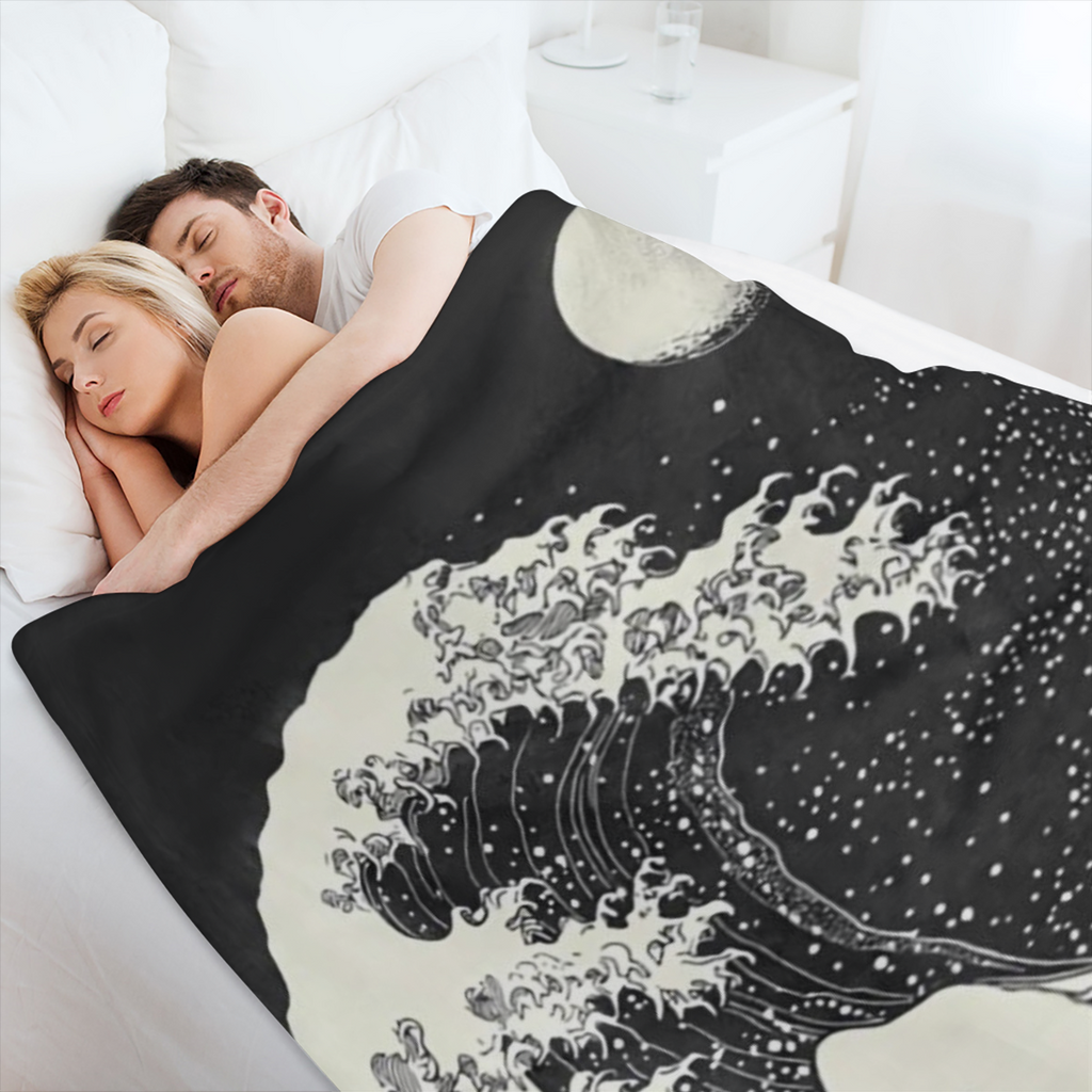 Digital Print Flannel Fleece Throw 1pc Digital Print Tear Resistant Flannel Fleece Throw Blanket - Contemporary All-Season Knitted Polyester with Great Wave of Kanagawa Design - for Sofa, Camping, Off