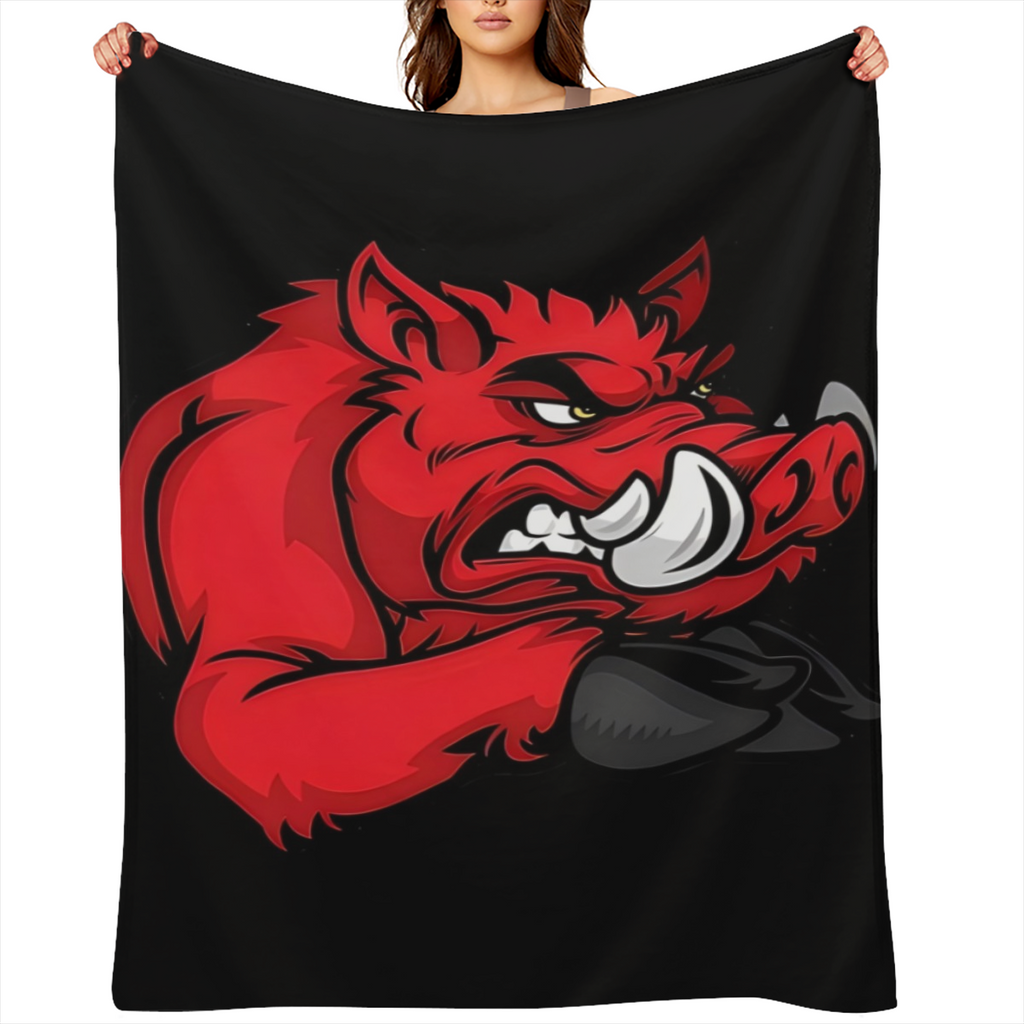1pc Red Wild Boar Flannel Blanket Cozy Cartoon Style Home Decor for All Ages Soft Warm Polyester Knit Fabric Perfect for Naps Camping Travel and Gifts Camping Essential Playful Pattern Blanket Comfort