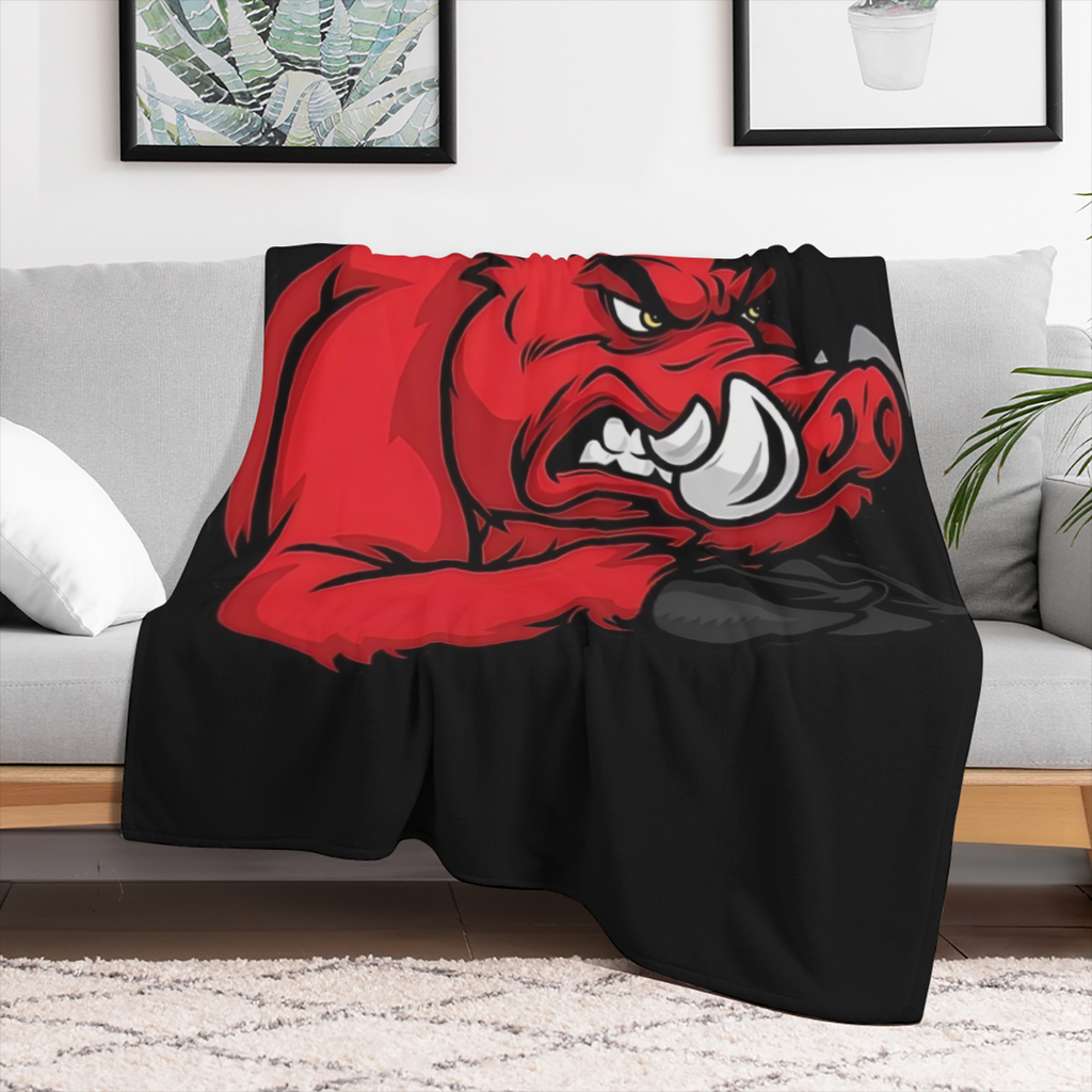 1pc Red Wild Boar Flannel Blanket Cozy Cartoon Style Home Decor for All Ages Soft Warm Polyester Knit Fabric Perfect for Naps Camping Travel and Gifts Camping Essential Playful Pattern Blanket Comfort