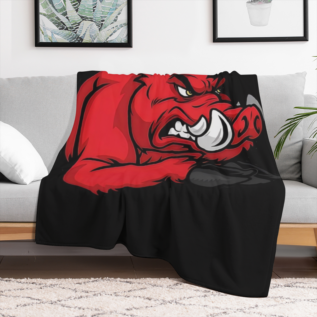 1pc Red Wild Boar Flannel Blanket Cozy Cartoon Style Home Decor for All Ages Soft Warm Polyester Knit Fabric Perfect for Naps Camping Travel and Gifts Camping Essential Playful Pattern Blanket Comfort
