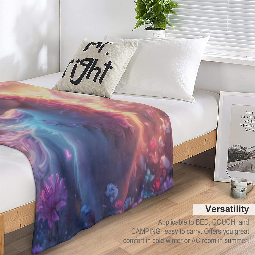 1pc Mythical Creature Design Throw - Cozy Knitted Polyester Flannel Blanket for Couch, Sofa, Travel, Living Room, and Office - Digital Printed Warm Fleece Cover, Perfect Gift for Family or Friends