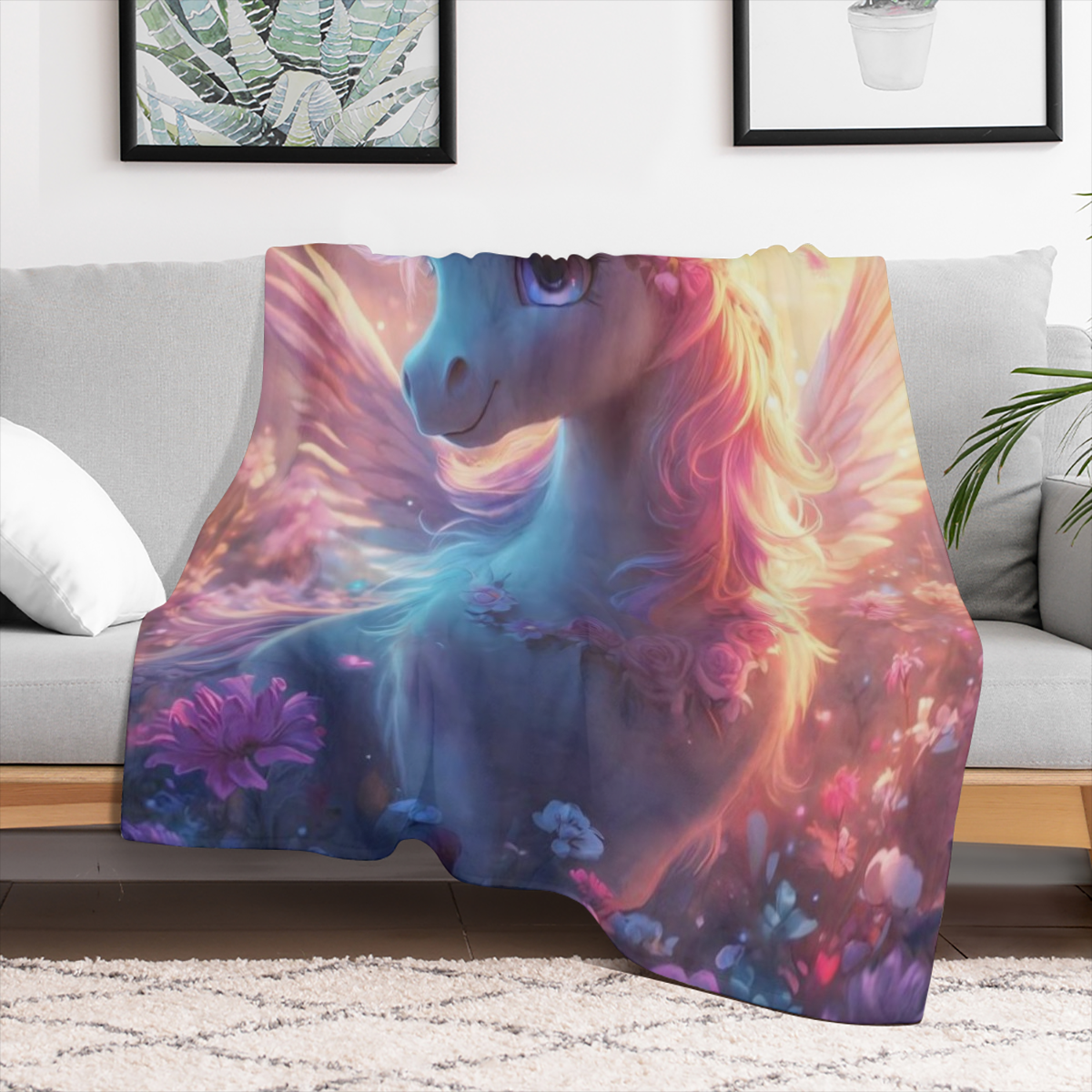 1pc Mythical Creature Design Throw - Cozy Knitted Polyester Flannel Blanket for Couch, Sofa, Travel, Living Room, and Office - Digital Printed Warm Fleece Cover, Perfect Gift for Family or Friends