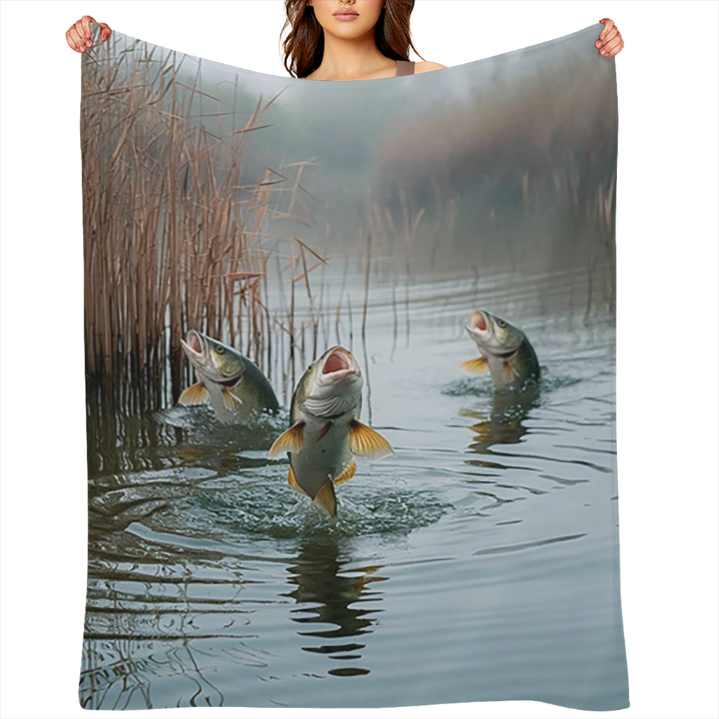 1pc Jumping Fish Blanket Three Fish Pond Print Design Suitable for Bedroom Decor Living Room Decor Bathroom Decor Office Decor Dorm Decor and Guest Room Decor.