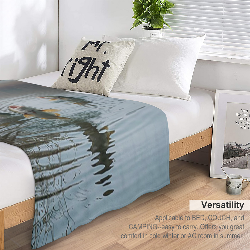 1pc Jumping Fish Blanket Three Fish Pond Print Design Suitable for Bedroom Decor Living Room Decor Bathroom Decor Office Decor Dorm Decor and Guest Room Decor.