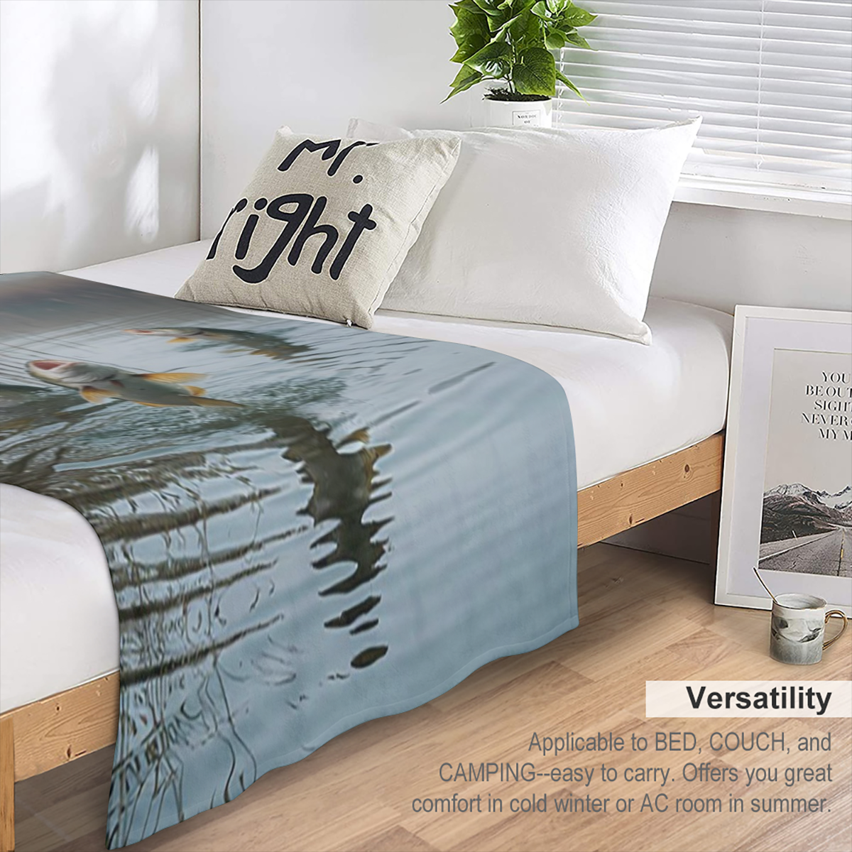 1pc Jumping Fish Blanket Three Fish Pond Print Design Suitable for Bedroom Decor Living Room Decor Bathroom Decor Office Decor Dorm Decor and Guest Room Decor.